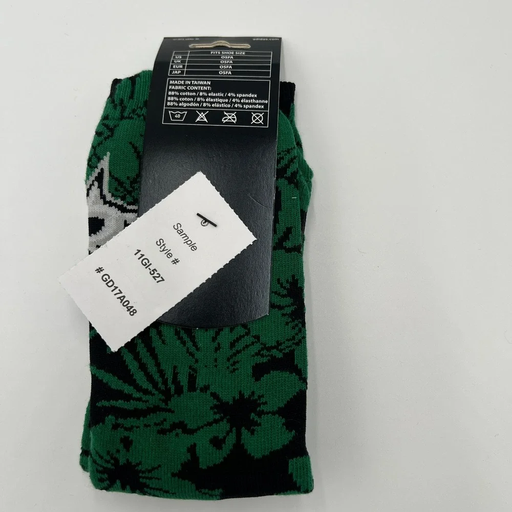 Adidas Womens Tropical Flower Print Socks Green Black White OSFA‎